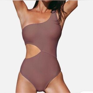 One-Shoulder Cutout Swimsuit - Brown